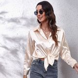 Satin Imitation Silk Long Sleeved Shirt For Women