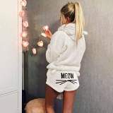 Winter Cat Embroidered Pajamas Hooded Shorts Women'S Two-Piece Set