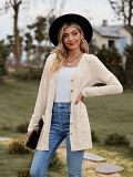 Brushed Pit Stripe Long Sleeved Women'S Sweater Coat