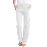 Cotton And Linen Drawstring Loose Casual Wide Leg Pant
