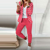 Printed Long Sleeved Cardigan Casual Small Suit Set