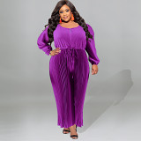 Large Size Women'S 2023 Autumn Pleated Long Sleeved Jumpsuit