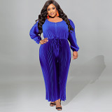 Large Size Women'S 2023 Autumn Pleated Long Sleeved Jumpsuit