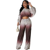 Printed Casual Long Sleeved Pants Women'S Two-Piece Set
