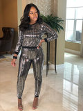 Sexy Sequin Tight Long Sleeved Pants Women'S Two-Piece Set