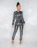 Sexy Sequin Tight Long Sleeved Pants Women'S Two-Piece Set
