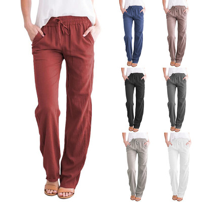 Cotton And Linen Drawstring Loose Casual Wide Leg Pant