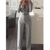 Long Sleeved Cardigan Slim Fitting Button Casual Set Female