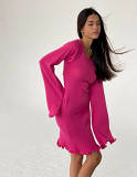 Backless Slim Comfortable High Waist Lace Wool Knit Skirt Trumpet Sleeve Wooden Ear Edge Dress Women