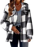 Winter Pocket Checkered Lamb Fleece Jacket Button Plush Coat