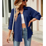 Women'S Casual V-Neck Long Sleeved Buttoned Shirt
