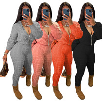 Zipper Anti Pilling Knit Sweater Two-Piece Set For Women