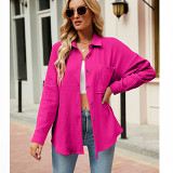 Women'S Casual V-Neck Long Sleeved Buttoned Shirt