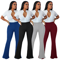 Casual Large Pit Stripe Sanded Women'S Flared Pants