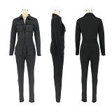 Autumn And Winter Long Workwear Zippered Pocket Jumpsuit