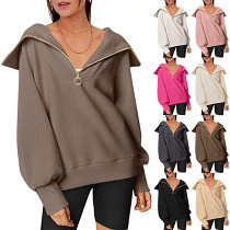Autumn winter casual large lapel zip-up pullover sweatshirt Y2K clothing
