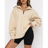 Casual top zipper pullover long-sleeved sweatshirt hoodie woman