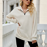Casual top zipper pullover long-sleeved sweatshirt hoodie woman