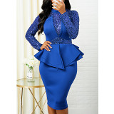 High-waisted slim-fit sparkly peplum party evening dress mid-length professional dress