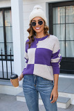 plaid pullover sweater casual crew-neck color sweater for women