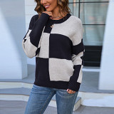 plaid pullover sweater casual crew-neck color sweater for women