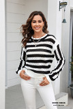 Women's hollowed-out striped round neck long sleeve knitted large size pullover sweater wholesale