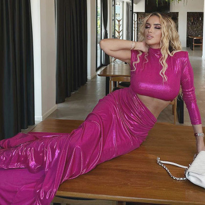 Solid Color One Shoulder Crop Top Slim Skirt Set