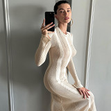 Sexy Woolen Distressed Slim Fit Long Sleeve Dress