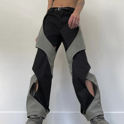 Casual pants hollow splicing color low waist straight pants women
