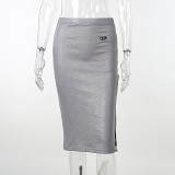 Metallic Long Sleeve Top Sexy Hip Skirt Set