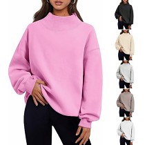 Casual half-high neck fleece hoodie with slit neckline