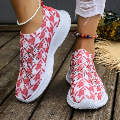 2023 autumn knitted color diamond women's large size outside Casual running sneakers