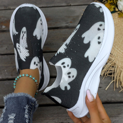 Knitted stretch sneakers Halloween women's plus-size casual breathable single shoe running shoes