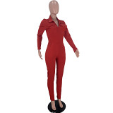 Casual slim fit jumpsuit with zipper pocket