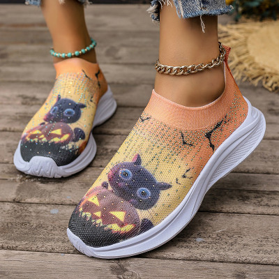 Fall knitted stretch casual shoes women's plus-size sneakers Running shoes
