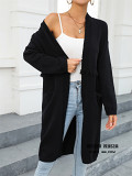 Plus size long cardigan pocket style fringe coat sweater