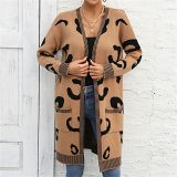 Leopard print sweater plus size long cardigan fashion sweater coat woman