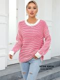 Color matching crew neck pullover striped sweater
