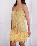 Stylish Tassel Sequin Feather Patchwork Dress