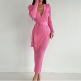 Temperament Slim Fit Knitted Pit Long-Sleeved Strappy Dress