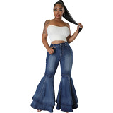 Fashionable And Versatile Washed Denim Stretch Flared Pants