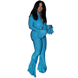 Flared Long-Sleeve Fashionable Slim Fit Two-Piece Pant Suit