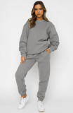 Solid Color Round Neck Pullover Trousers Suit
