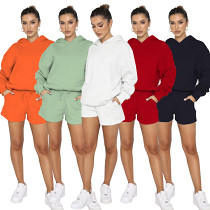 Solid Color Pullover Hooded Long Sleeve Sweatshirt For Women