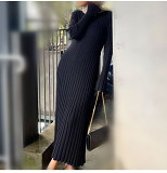 Casual Waisted V-Neck Pit Strip Slimming Knitted Long Skirt