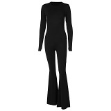 Sexy Backless Long Sleeve Bell Bottoms Slim Fit Butt Lift Jumpsuit For Women