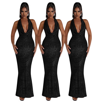 Swing Collar Strappy Low-Cut Y2K Party Fishtail Sexy Long Dress