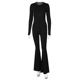 Sexy Backless Long Sleeve Bell Bottoms Slim Fit Butt Lift Jumpsuit For Women