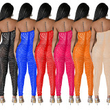 Solid Color Sexy Mesh Permed Trousers Jumpsuit