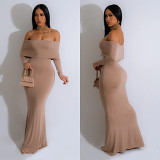Solid Color Sexy One Shoulder Long Skirt Dress